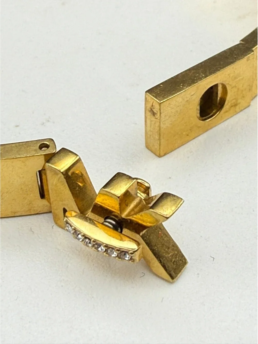 Michael Kors Gold Tone Steel MK Logo Pavé Crystal Hinged Bangle Bracelet
